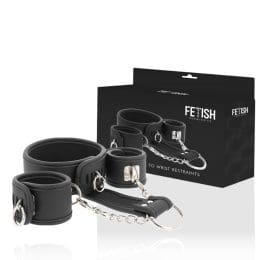 FETISH SUBMISSIVE - VEGAN LEATHER NECKLACE AND HANDCUFFS WITH NOPRENE LINING 2